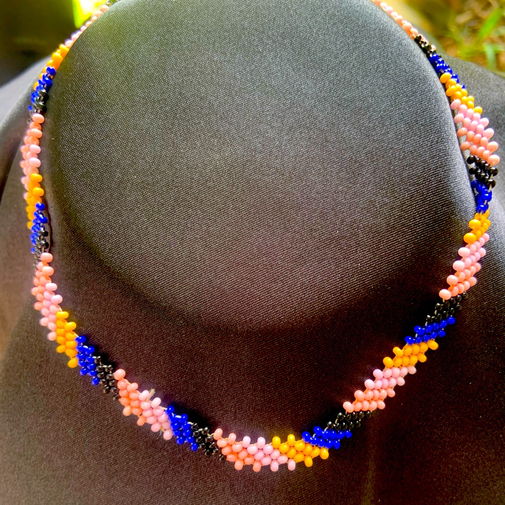 Pink Blue Bead Choker Necklace Wixarika Art 14$